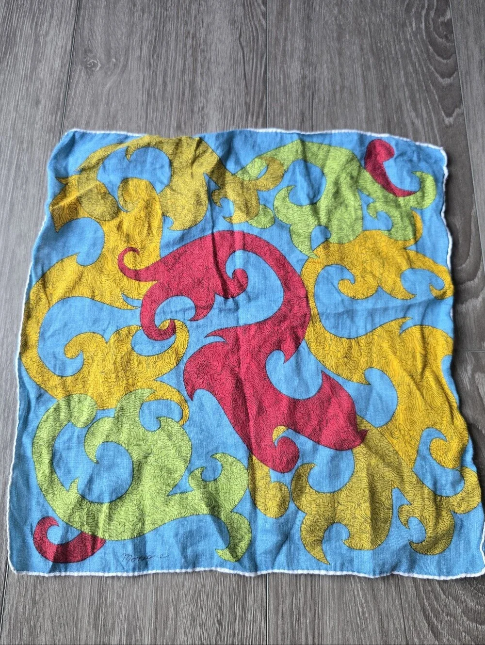 Square Scarf Neckerchief Abstract Baroque Swirl Blue Yellow Red Bandana 14